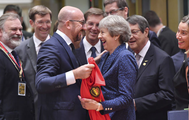 Prime Minister Belgium Gives Theresa May Red Devil Shirt